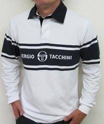 Sergio Tacchini 80s Rugby Shirt White & Navy Sizes S,M,L,XL