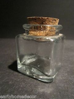   19th C Antique Solid Clear Thick Glass Cork Top Inkwell Ink pot Bottle