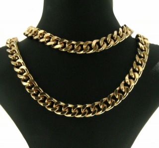 Mens Gold Coloured Heavy Curb Chain and Bracelet Set
