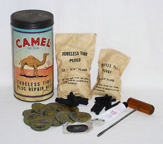   CAMEL Vintage TUBELESS TIRE PLUG REPAIR KIT Can RARE Nearly Complete