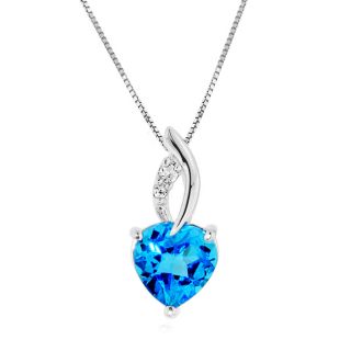 30 Carat Blue Topaz Heart Pendant in Sterling Silver with Chain