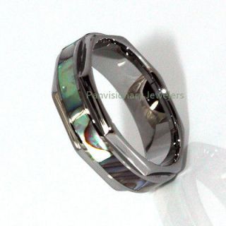 Octagon Shaped Tungsten Ring Band with Iridescent Inlay 758J