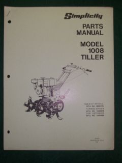 SIMPLICITY PARTS MANUAL MODEL 1008 TILLER