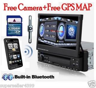 1DIN GPS+MAP+Camera HD SRS Car DVD TV Player BT iPod Radio USB 