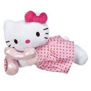 Hello Kitty Cuddle Bed Pillow in Pink Dress Talking on Phone