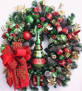   Christmas,Holiday,Winter,Christmas Tree, Presents, Flower Door Wreath