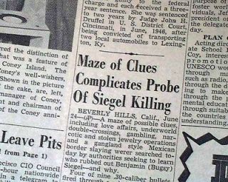 Gangster BUGSY SIEGEL Flamingo Club Murder Inc. Assassinations in 1947 