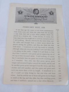   1928 Underwood Typewriter Expert Typing Test Ephemera Speed Accuracy
