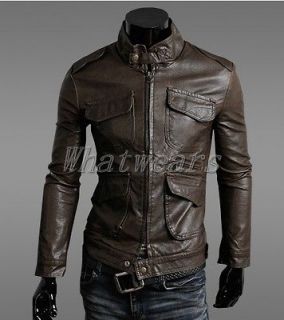 FX Mens Leisure Slim Fit PU Leather Biker Zip Up Short Coat Jacket 