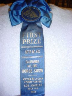 CM FIRST PRIZE HORSE SHOW RIBBON LOS ANGELES JULY 1943