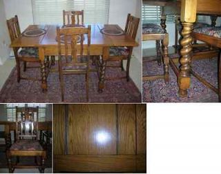 Antique Draw Leaf Table with barley twist legs and 4 chairs