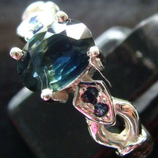   grade Chanthaburi Unheated Green Sapphire +Blue Sapp Silver Ring S 7