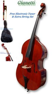 UPRIGHT 3/4 STAND UP BASS W/BAG/BOW/TUNE​R/EXTRA STRINGS