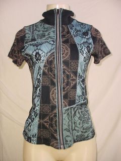 Vanilla Sugar   Womens Black / Blue Lace Zip Front High Neck Shirt 
