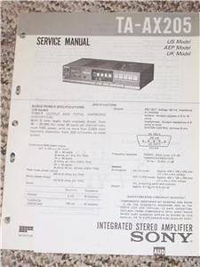 Orig. Sony TA AX205 Integrated Amplifier Service Manual