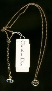 Signed Christian Dior Symbol with Sapphire Blue Crystal Necklace New
