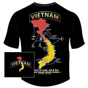 Vietnam War COMBAT MAP T Shirt w Vietnam Service Ribbon Graphic, NEW