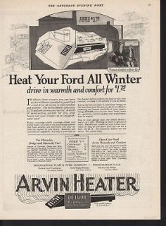 FA 1923 ARVIN HEATER FORD WINTER SNOW AUTO INDIANAPOLIS AD