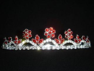 Red Crystal Floral Design Wedding Bridal Party Tiara Crown 