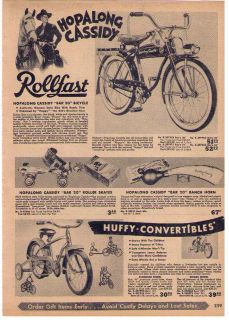 1951 AD HOPALONG CASSIDY BAR 20 ROLLFAST BICYCLES, ROLLER SKATES 