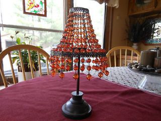   Iridescent Peach Beaded Tea Light Candle Holder Lamp Cast Iron Base
