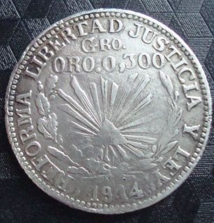 Mexico $1 Peso ORO .0.300 Silver Revolutionary Zapatista 1914