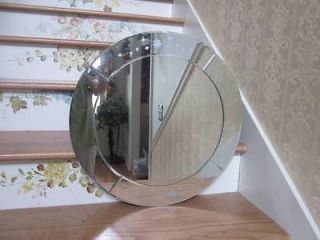 GORGEOUS ROUND MIRROR WITH BEVELED SECTIONS AND ETCHED FLOWERS