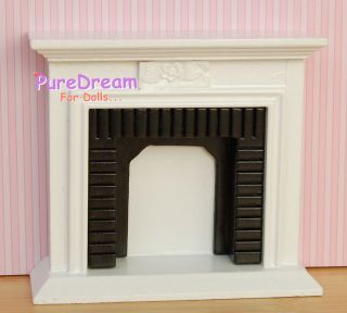 Dollhouse Furniture Victorian Wooden Fireplace Black and White WL059