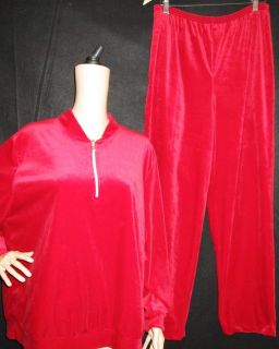   DESIGNER Ladies RED VELOUR TRACK SUIT SWEATS SWEAT SUIT SZ XL ~PERFEC