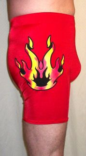 NEW RED BLACK PRO WRESTLING GEAR FLAME MENS TIGHTS