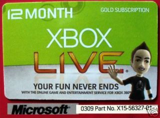 XBox 360 Live 12 month (1 Year) Gold Subscription Card Microsoft