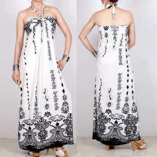   white womens Bohemian long Maxi long Floral dress N55A B size US 8