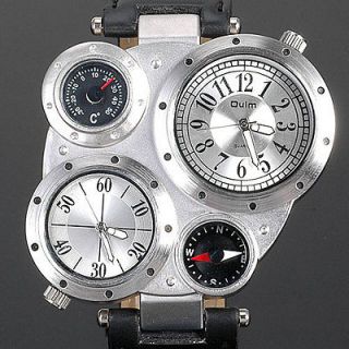   White Big Mens Quartz Military Sport Wrist Watch leather strap Gift
