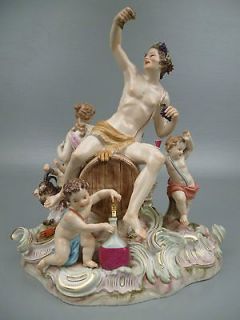 Antique Meissen Porcelain Figurine of Bacchus & Attendants   Putti 