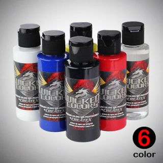   Createx Wicked Primary Airbrush Paint Ink Set 2oz Bottle w/ Reducer
