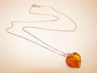 Amber heart pendant necklace sterling silver 925 Italy