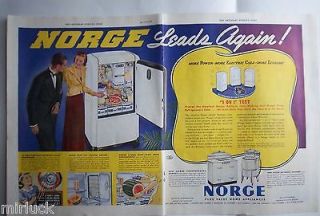 1938 Antique Norge Refrigerator Stove Washer Water Melon Two Page Ad