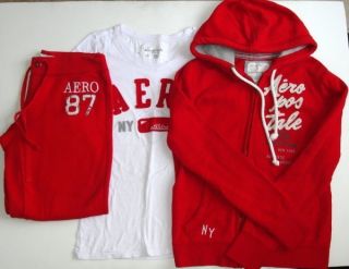 Aeropostale M L red Holiday hoodie tee top shirt cropped sweats pants 