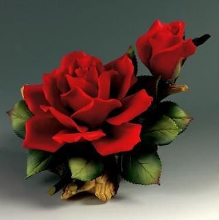 Andrea XL RED ROSE W/ BUD Porcelain Handpoured and Handpainted
