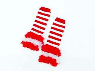 Red White Stripe Baby Leg Warmers with Ruffles Toddler Girls Arm 