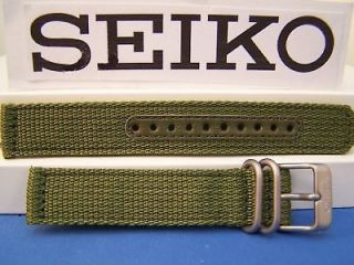 Seiko Watch Band SNK813 2ply Fabric w/Steel Bk 18mm Grn