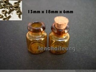 20 pcs Tiny Small Amber Color Glass Bottles Vials Charms Pendants 