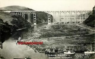 1940s E.RACINE rppc ALBION Wood Truss BRIDGE Shoreline Hwy 1 MENDOCINO 