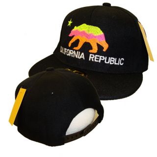 New Snapback NEON COLOR CALIFORNIA REPUBLIC BEAR design BLACK CAP HAT 