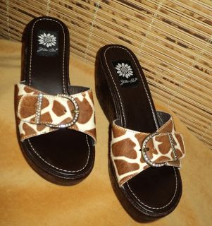Womens Yellow Box Jungle Giraffe Pattern Leather Slide Wedges Shoes 