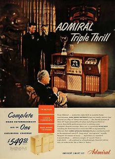 1948 Ad Admiral Radio Phonograph TV Console Cabinet   ORIGINAL 