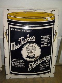 Old Mrs Tuckers Shortening AMERICAN PICKERS Porcelain Gas Oil Sign 