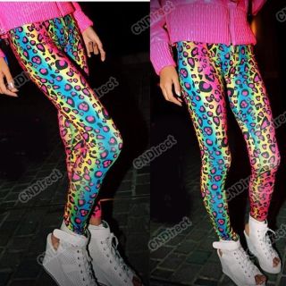 Colorful Stretch Animal Print Rainbow Multicolor Leopard Pants One 
