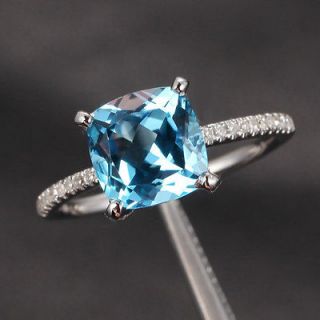   Cushion Aquamarine SI 0.25ct Pave Diamond 14K Gold Engagement Ring