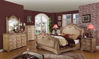Royale Queen Sleigh Bed 5pc Bedroom Set Antique Whitewash Finish w 2 